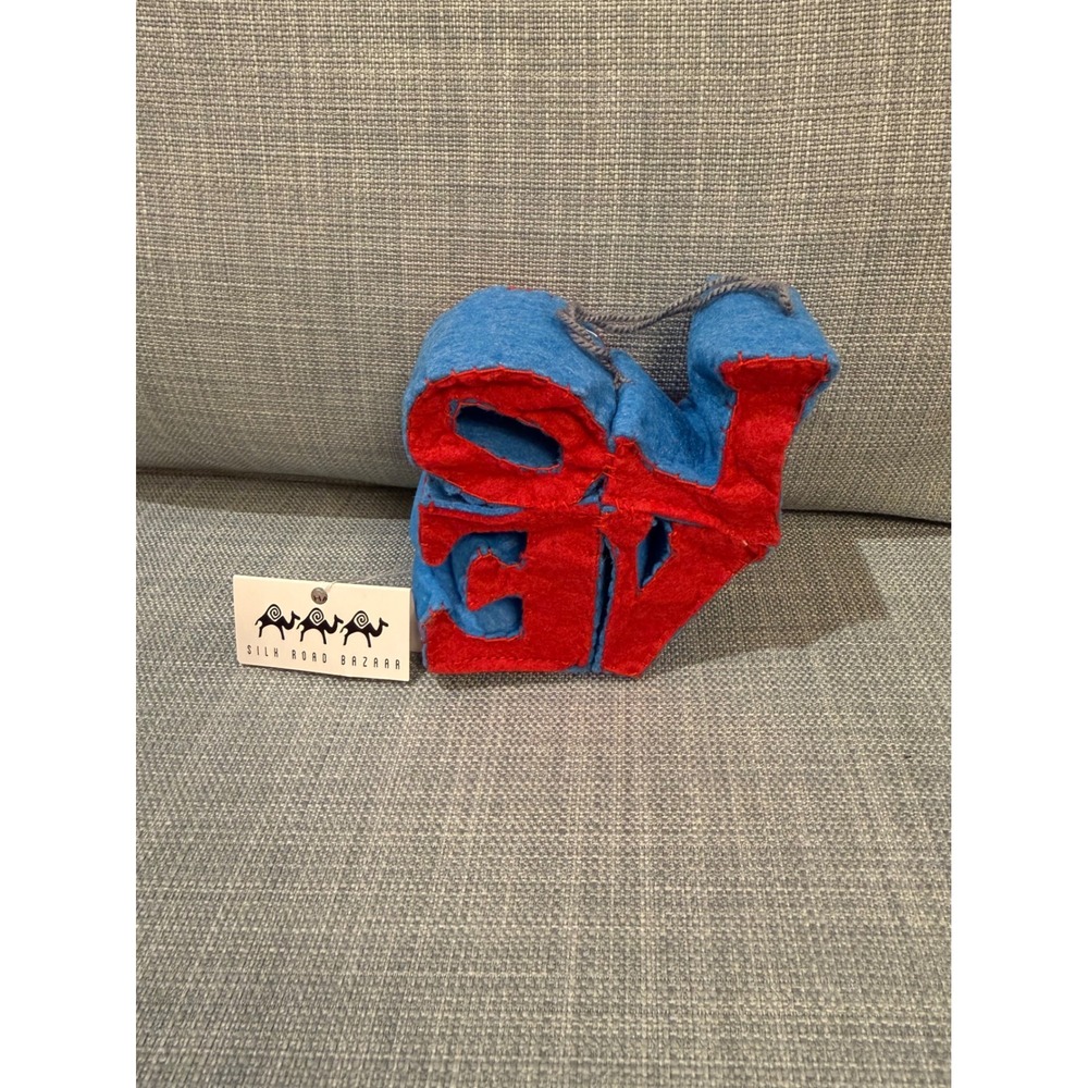 Silk Road Bazaar LOVE Felt Ornament Handmade Fair Trade Blue Red Kyrgyzstan NEW